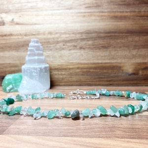 Aventurine & Clear Quartz Chip Beaded Necklace: Gemstone Jewelry
