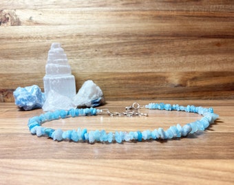 Aquamarine Crystal Necklace. Beaded Aquamarine Necklace.Birthstone For March. Gemstone Necklace. Semi Precious Jewellery. Uk