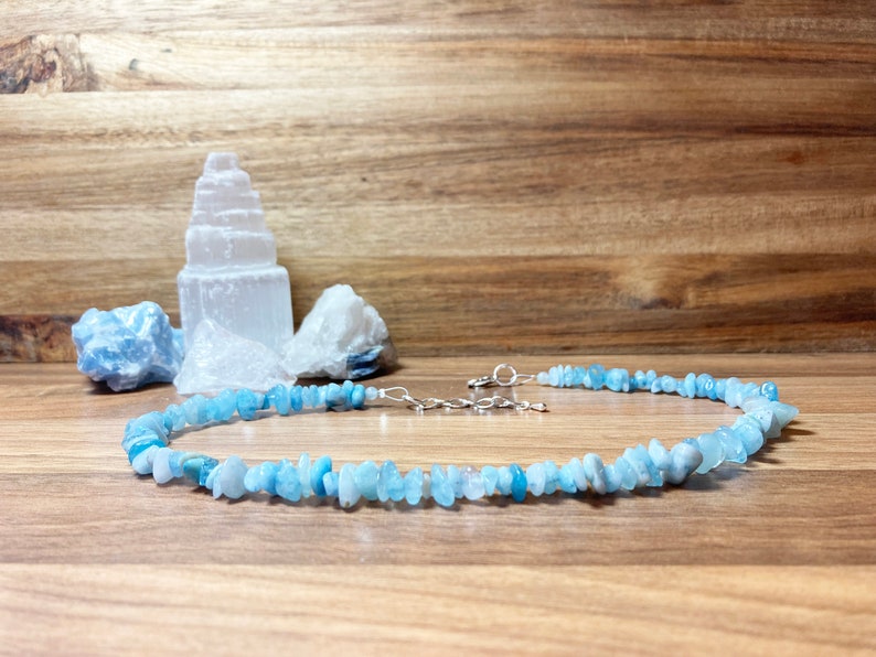 Aquamarine Crystal Necklace. Beaded Aquamarine Necklace.Birthstone For March. Gemstone Necklace. Semi Precious Jewellery. Uk image 1