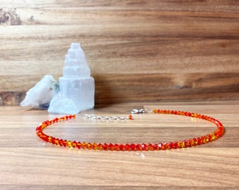 Crystal Glass Beaded Preciosa Padparadscha Choker.  Orange  Bicone Beaded Choker.  Uk jewellery.