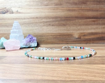 Mixed Crystal Faceted  Beaded Choker. Colourful Gemstone Choker. Angel Wing Charm Necklace. Semi Precious Uk Jewellery