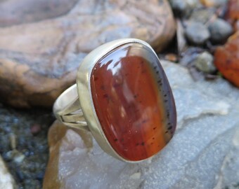 Montana Agate Statement ring, handcrafted, silver, rectangle, brown,OOAK, Boho jewelry, agate jewelry, Montana, ring, sterling, size 7