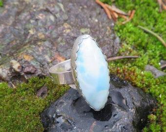 Larimar, ring, sterling silver, larimar jewelry, metalwork, cat eye, gemstone, silver, silversmith, larimar ring, bohochic, blue and white