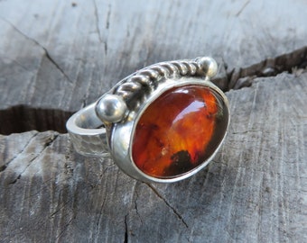 Amber, natural stone, amber ring, sterling silver, metalsmith, size 6.5, statement ring, metalwork, silver, stone ring, sterling, boho