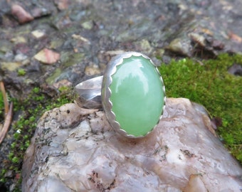 Jade, silver, stone, green African jade ring, oval, sterling silver, metalsmith, statement ring, green stone ring, boho, handmade
