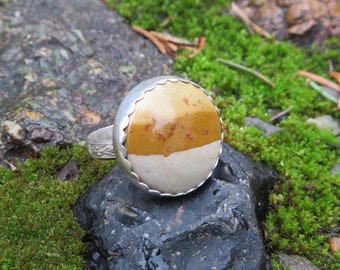 Picture Jasper ring, round stone, silver, sterling, Oregon stone, jewelry, ring, handmade, ooak, boho, silver ring, stone ring, tribal, tan