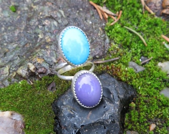 Statement ring, double stone, Charoite, Turquoise, handmade, stone, statement ring, metalwork, cocktail ring, jewelry, ring, purple, blue