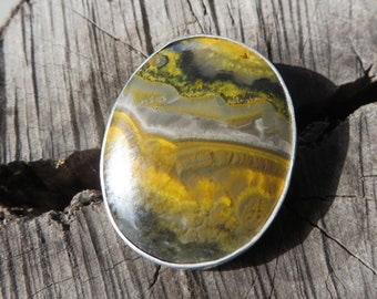 Bumblebee Jasper pendant, OOAK, numbered, pendant necklace, gemstone, metalsmith, metalwork, sterling, silver, agate, boho chic, tribal oval