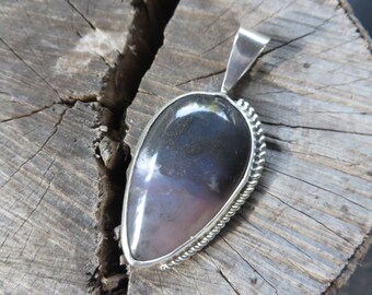 Purple Moss Agate, silver pendant, teardrop, handmade, OOAK, numbered, pendant necklace, gemstone, metalwork, silver, stone, silversmith