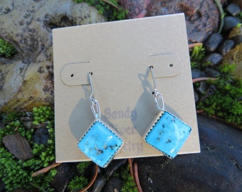 Turquoise dangle earrings, sterling silver, Turquoise, metalwork, OOAK, handmade, metalsmith, silver smith, silver, boho, dangle, blue
