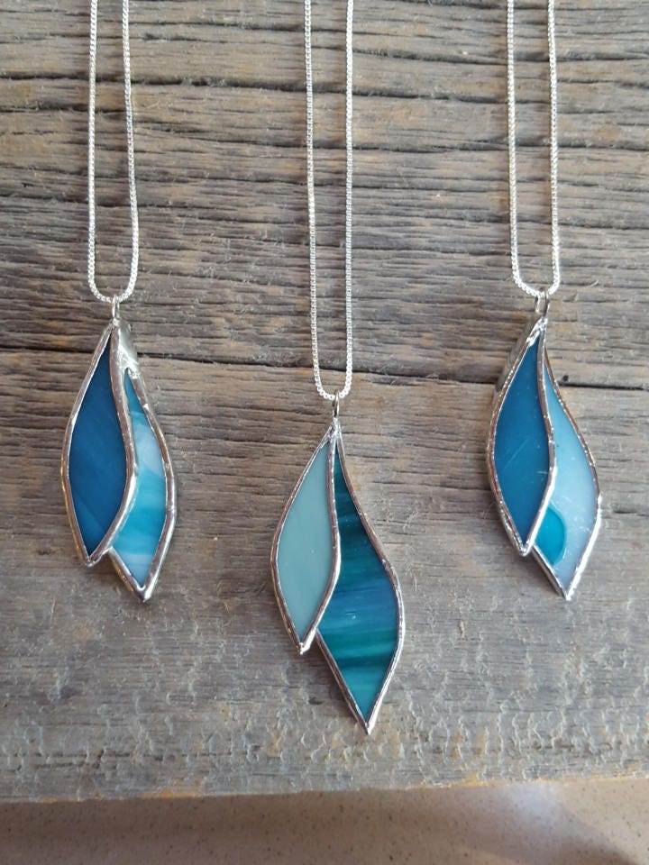 Turquoise Leaf Stained Glass Necklace Etsy
