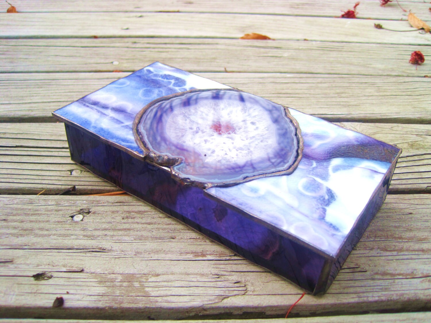 Stained Glass Jewelry Box with Inlaid Agates Etsy