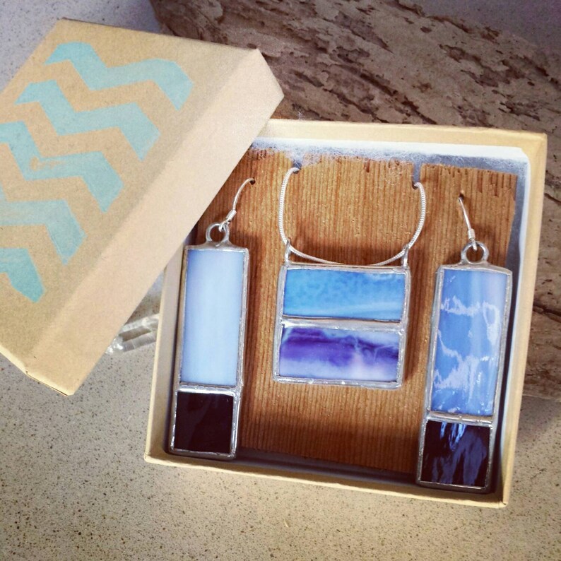 Rectangular Stained Glass Necklace and Earring Set Etsy