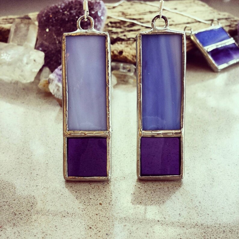 Rectangular Stained Glass Necklace and Earring Set Etsy