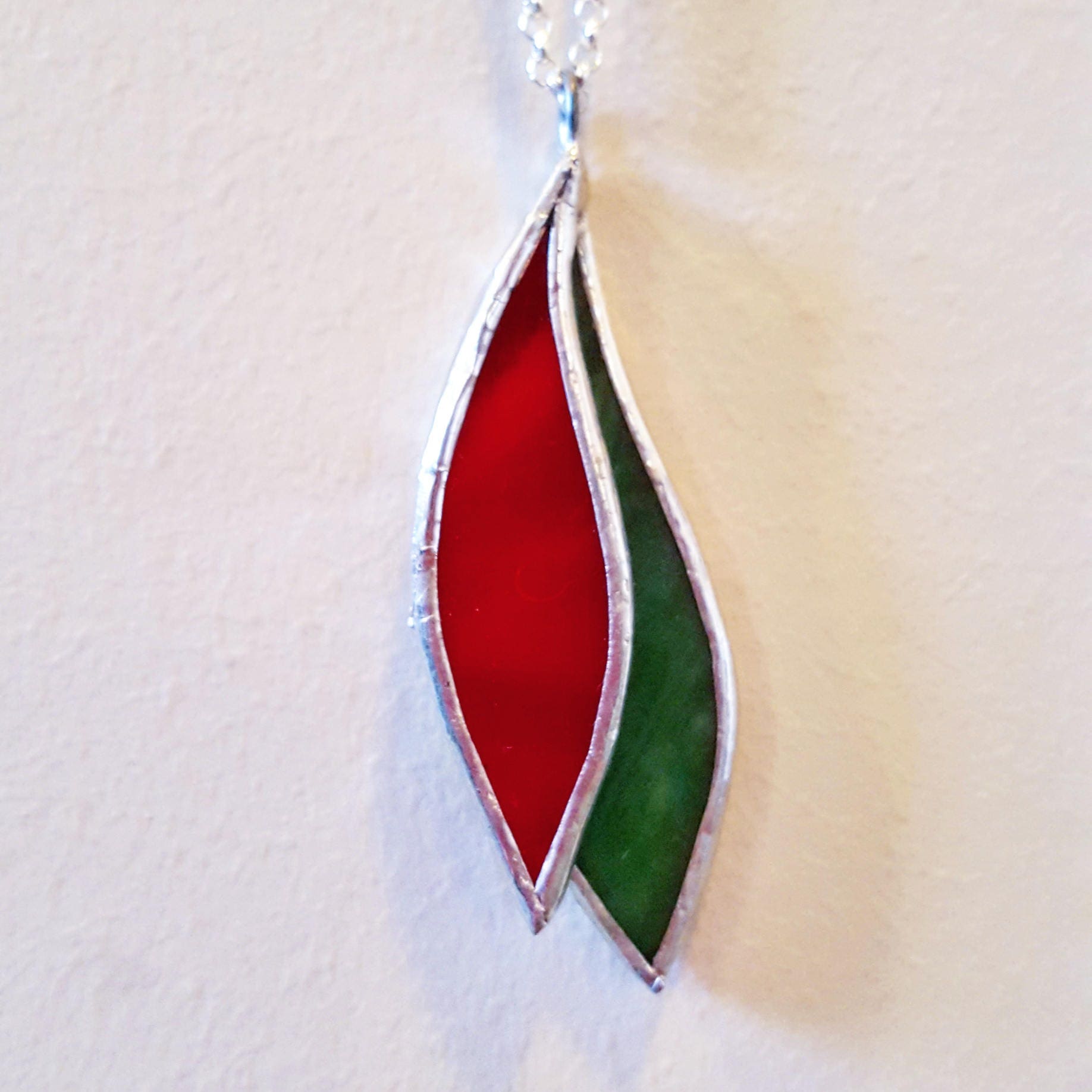 Turquoise Leaf Stained Glass Necklace Etsy