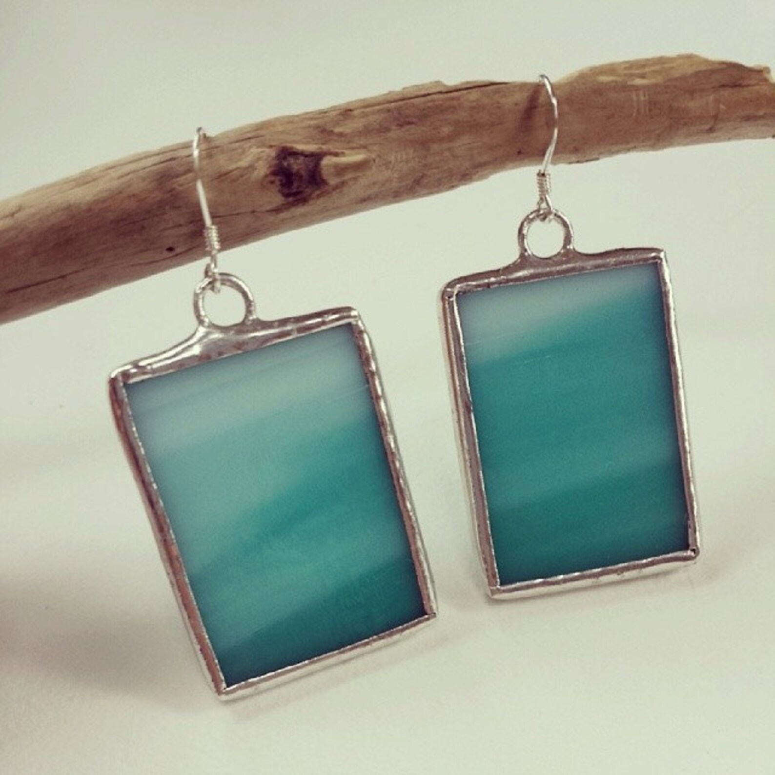Handcrafted Teal Stained Glass Earrings Etsy