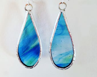 Handmade Teardrop Stained Glass Earrings