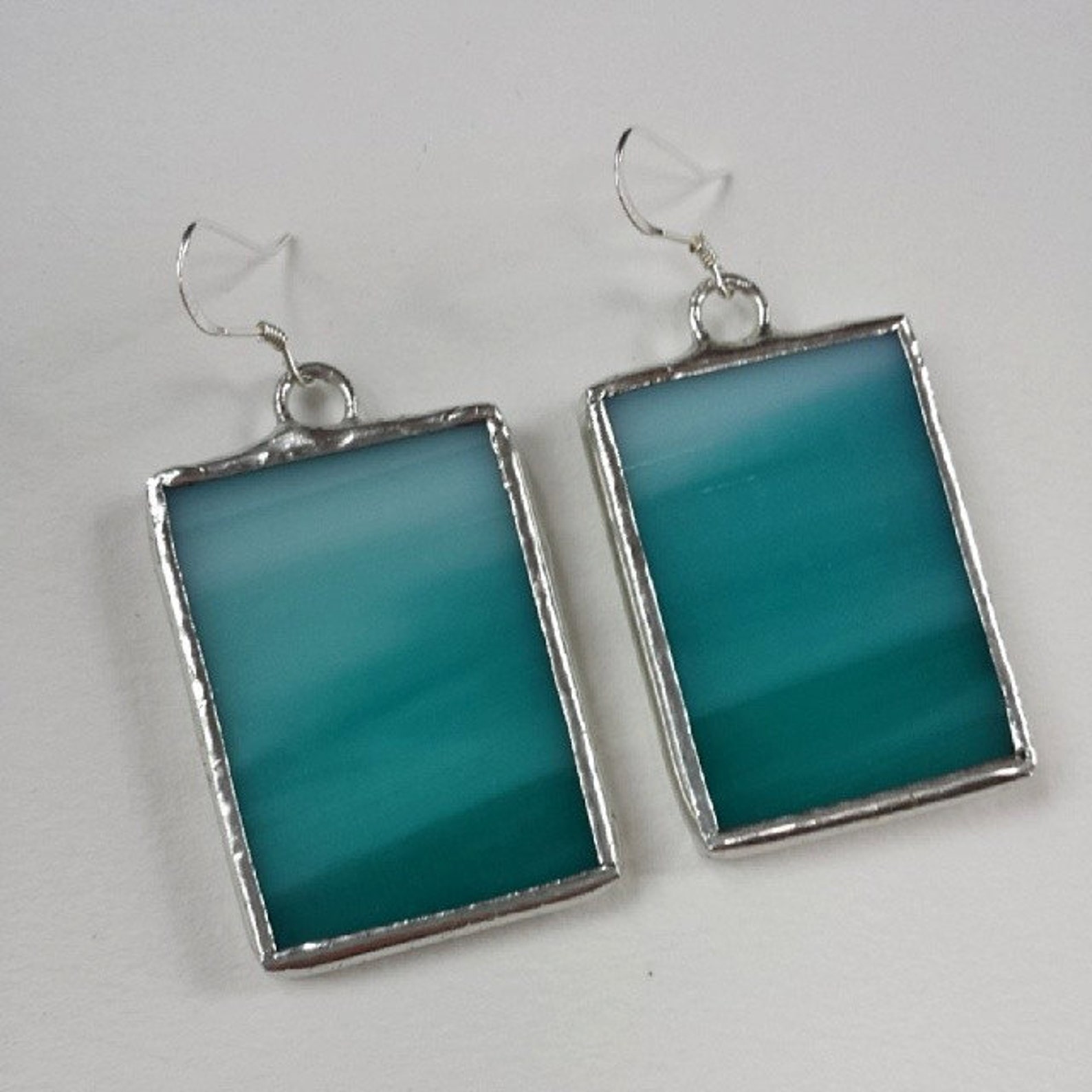Handcrafted Teal Stained Glass Earrings Etsy