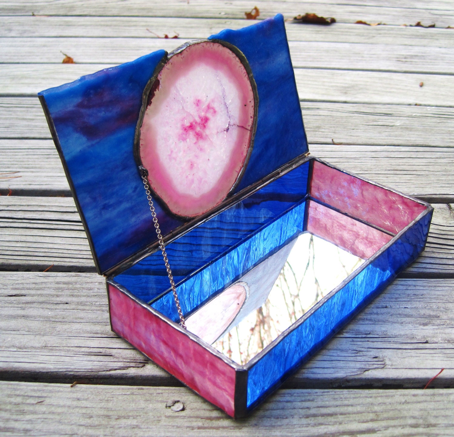 Stained Glass Jewelry Box with Inlaid Agate Etsy