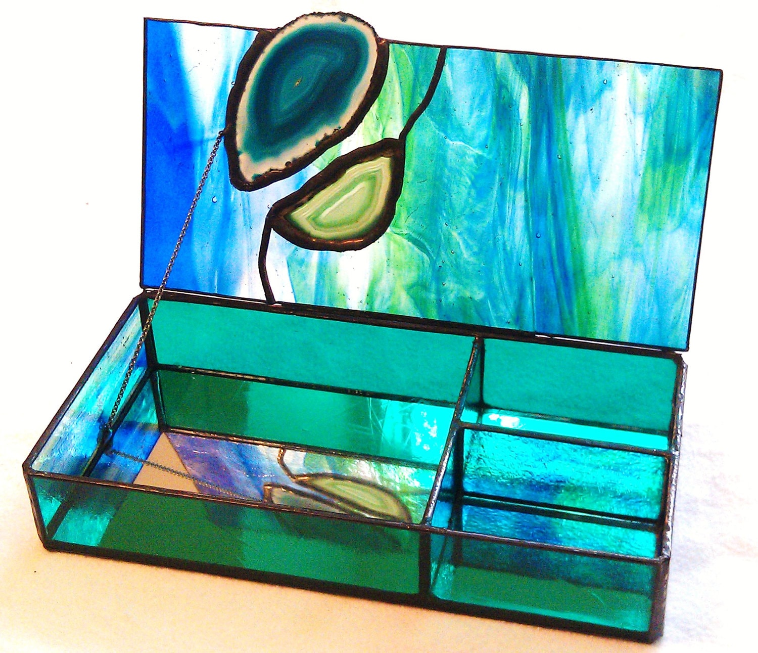 Stained Glass Jewelry Box with Inlaid Agates Etsy