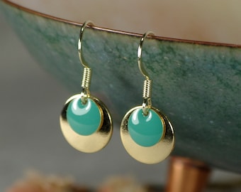 Earrings Circles enamel turquoise gold