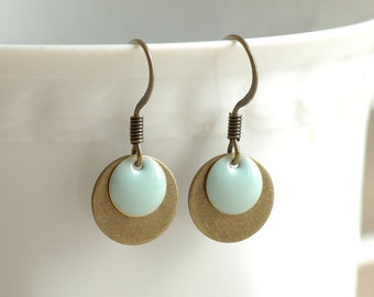 Earrings * Circles * Enamel * light blue * bronze