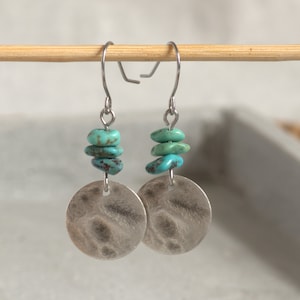 Earrings antique silver real natural turquoise blue green hippie boho