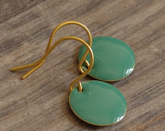 fine small enamel earrings in turquoise gold