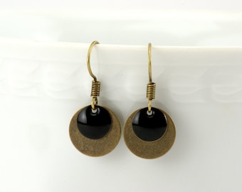 Earrings * Circles * Enamel * black * bronze