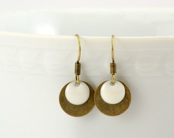 Earrings * Circles * Enamel * white * bronze