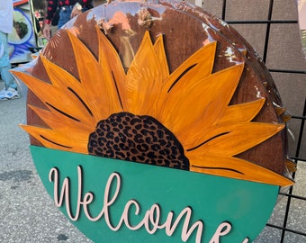 Welcome Sunflower Leopard Hanger