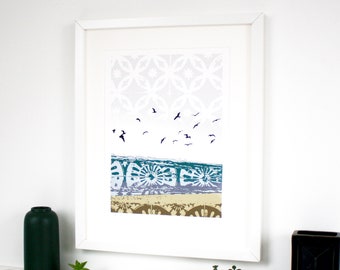 Seascape art - original print - limited edition screen print - hand printed sea birds artwork