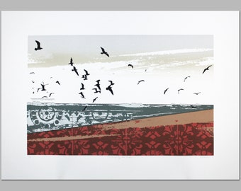 Limited edition landscape print - Original screen print art - Hand printed seascape - 50 x 70cm print, contemporary artwork