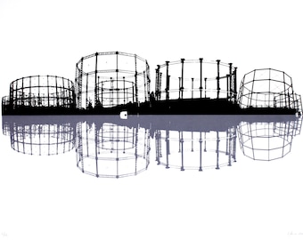 Original screen print, limited edition industrial art, gasworks print, hand printed architecture print, industrial landscape, 50x70 poster