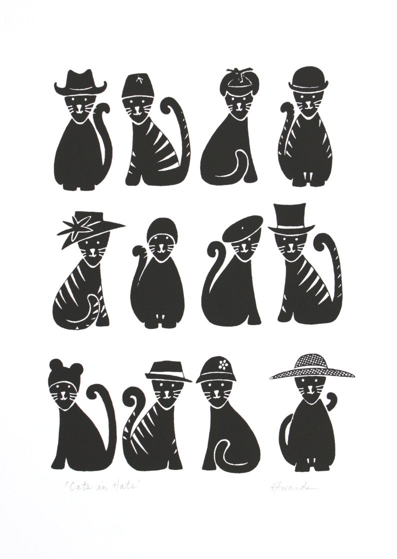 Cat print original handpulled screen print cat art cat Etsy