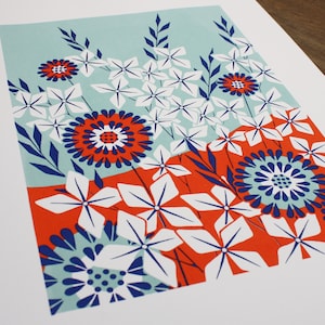 Mid century style flower art - Original limited edition screen print - Hand printed artwork - Floral art - Whirling Butterflies