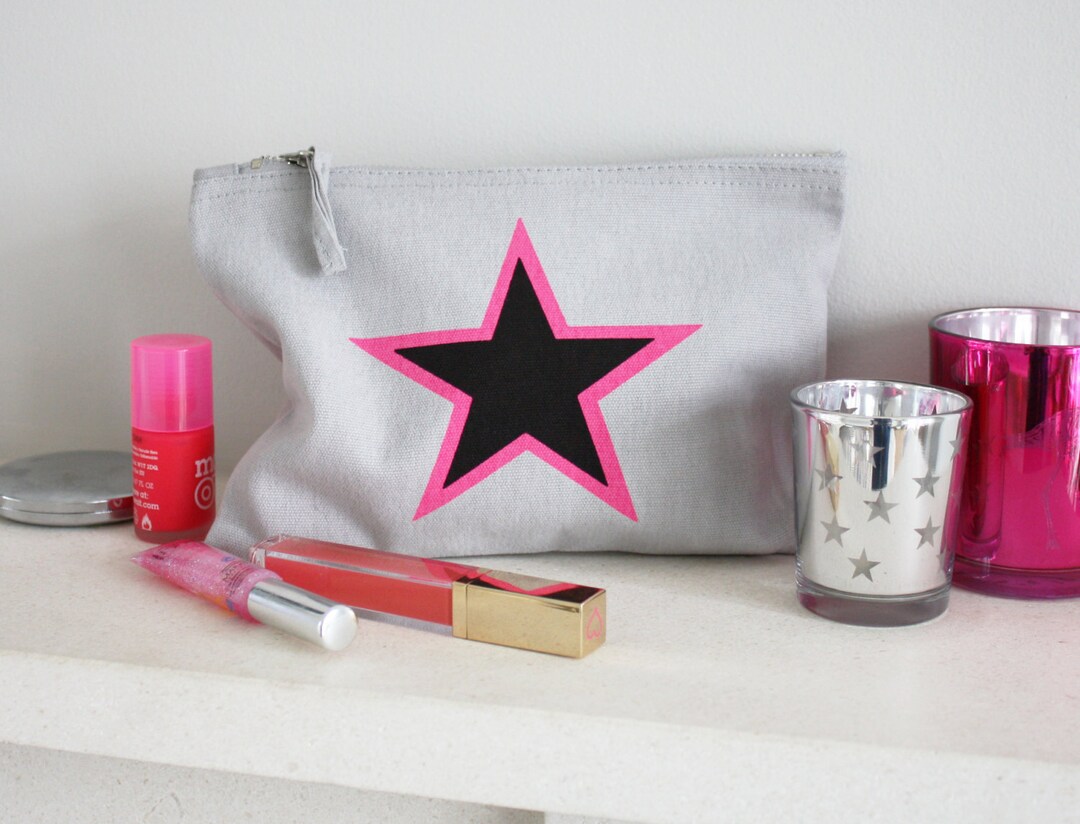 Hand Printed Zipper Pouch Cotton Canvas Pouch With Bold Star Etsy UK