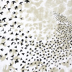 Murmuration art, hand printed screen print, Limited edition print, 50 x 70 bird print, black and gold poster print zdjęcie 7