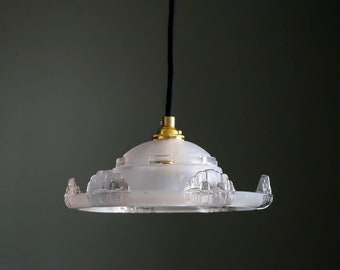 Antique french ceiling light in transparent glass, french pendant lamp - 40's design