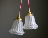 two antique french ceiling light in opalescent glass, french pendant lamp - art deco design