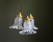 A set of three antique french ceiling light in opalescent glass, french pendant lamp - art deco design