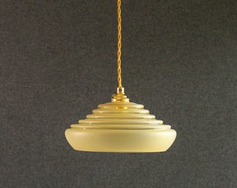 Antique french ceiling light in white glass, french pendant lamp - circa 1950