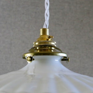 Antique french ceiling light in white pleated glass, french pendant lamp new brass holder and socket new electric cable image 6
