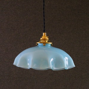 Antique french ceiling light in salmon rose glass, french pendant lamp - circa 1950