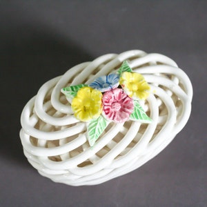 vintage french ceramic porcelain interlaced basket antique holder image 5