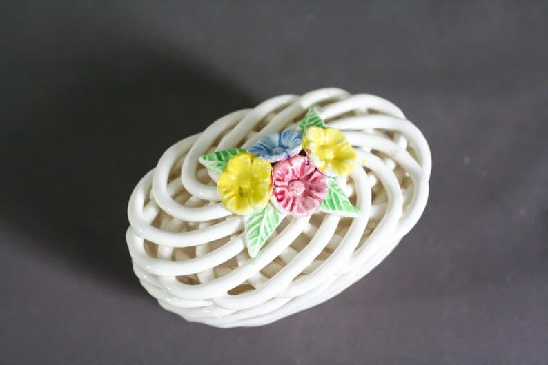 vintage french ceramic porcelain interlaced basket antique holder image 5