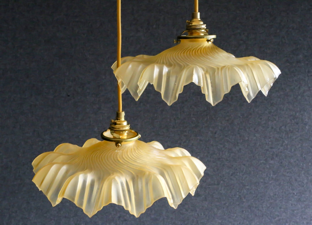 A Set of 2 Antique French Ceiling Lights in Yellow Folded - Etsy