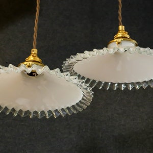 A set of 2 antique french ceiling lights in white folded glass, french pendant lamps opaline lights new brass holder and socket image 5
