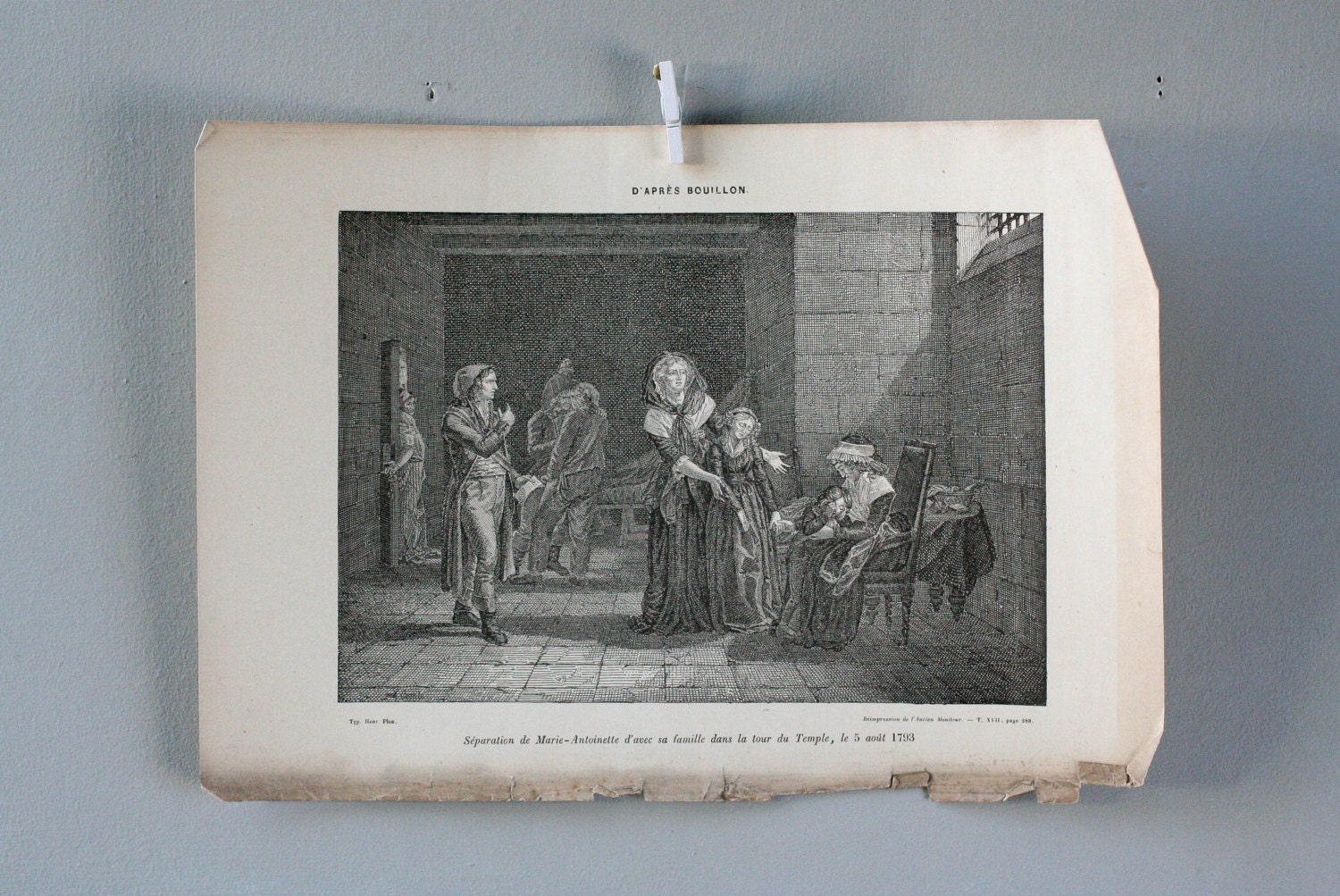 Gravure Ancienne - Représentant La Séparation de Marie Antoinette d'avec Sa Famille Le 5 Aout 1793