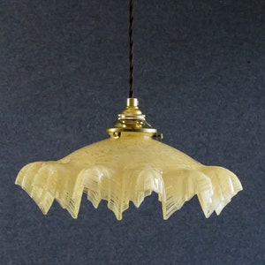 Antique french ceiling light in yellow translucid clichy glass, french pendant lamp - circa 1930